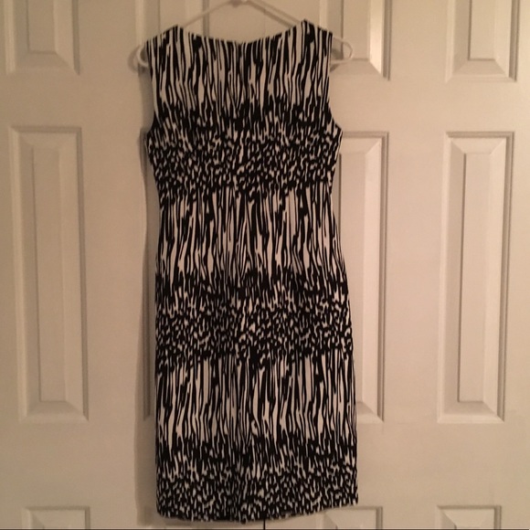 CALVIN KLEIN Linen Blend Sheath Dress BW Print Sz2 - Picture 2 of 8